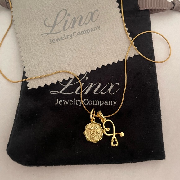 22in Yellow Gold Necklace with Registered Nurse and Stethoscope Charms - Picture 1 of 5
